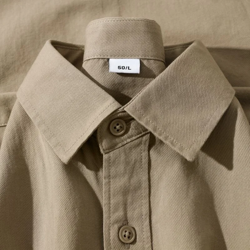 Japanese Avocado Green Lapel Long Sleeve Shirt Men's White Simple Jacket