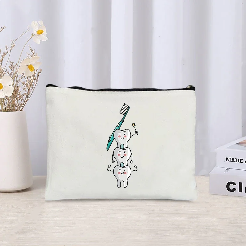 Kawaii Teeth Makeup Bag Children Pencil Case Stationery Storage Toilet Toothbrush Dental Equipment Braces Storage Nurse Gift