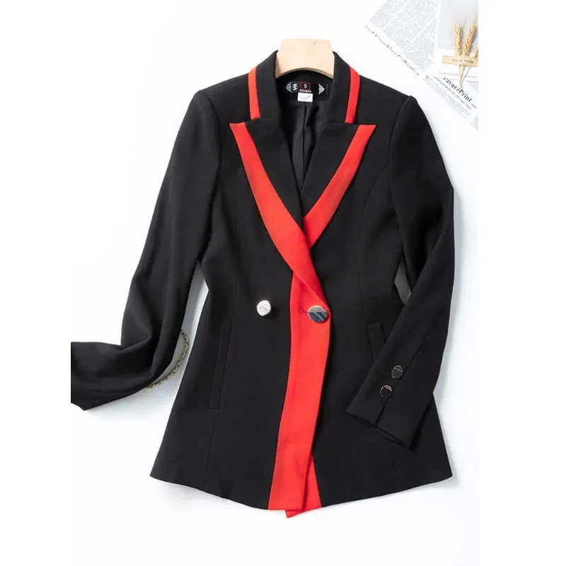 Splicing Colors Black Striped Women Suit Office Lady Jacket Blazer Single Button Female Business Work Wear Formal Coat Outfit