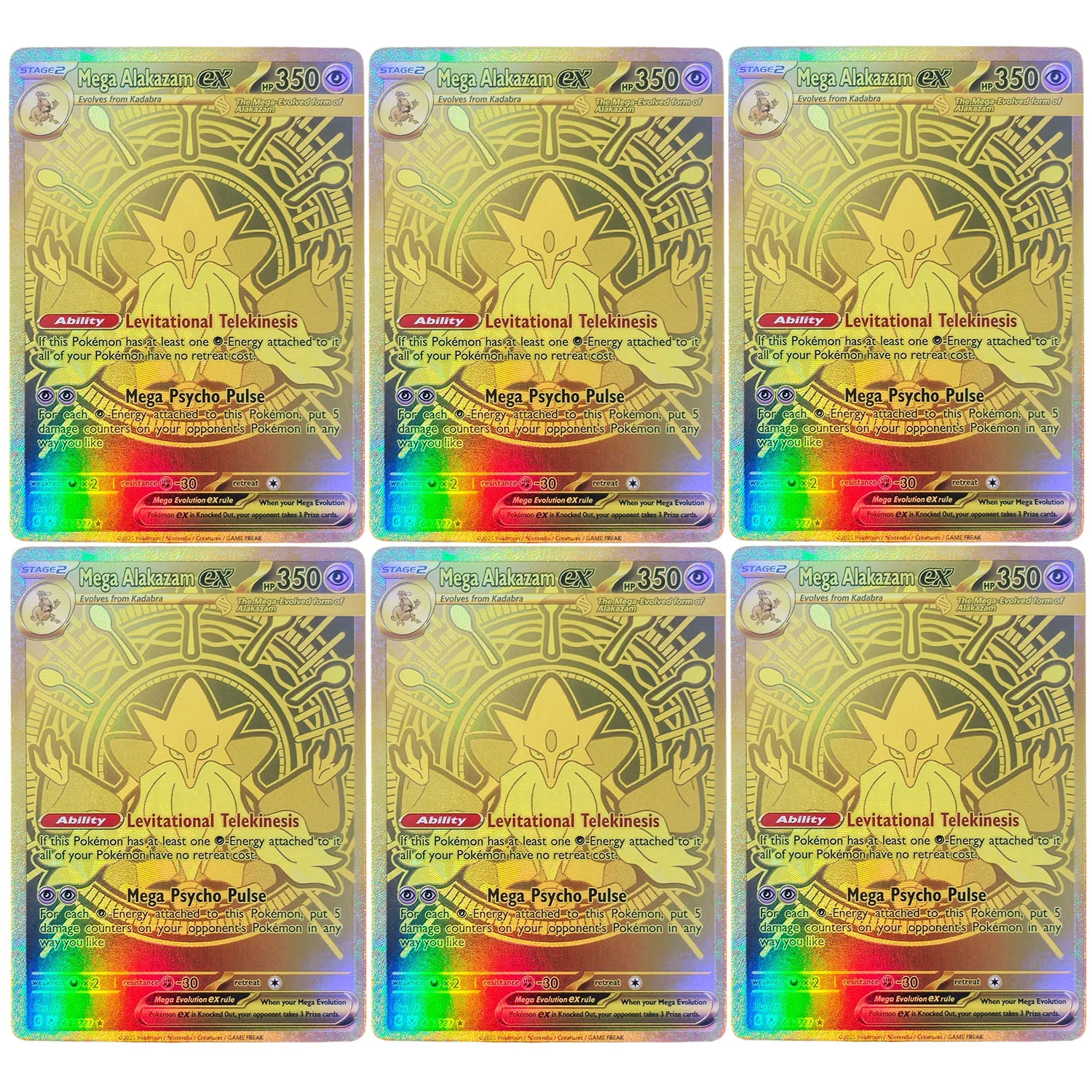 Cartão de Jogo TCG em Inglês Mega Alakazam Gengar Gyarados Raichu Blaziken ex Pokemon com Textura Dourada