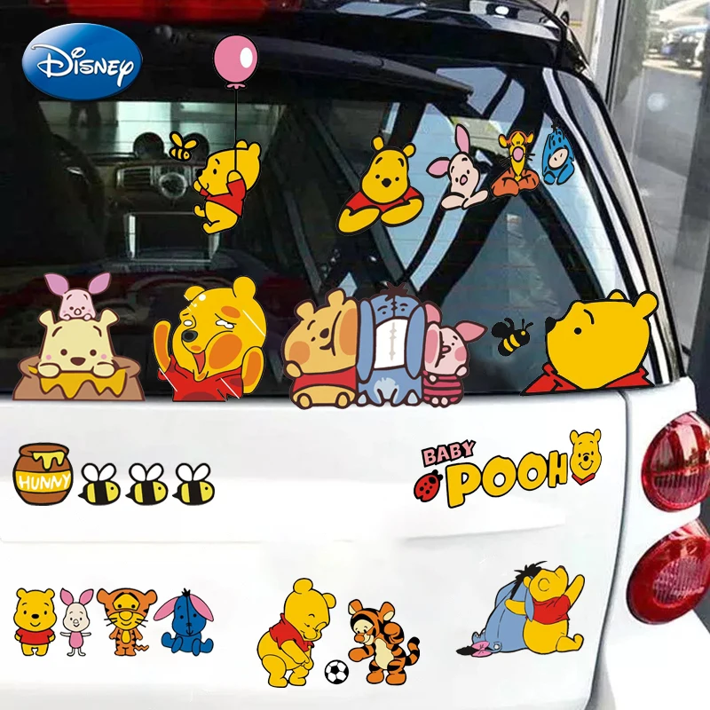 Disney Winnie The Pooh Car Sticker Kawai Pooh Auto Window Driving Mirror Decals Rear Windshield Motorcycle Helmet Stickers Decor