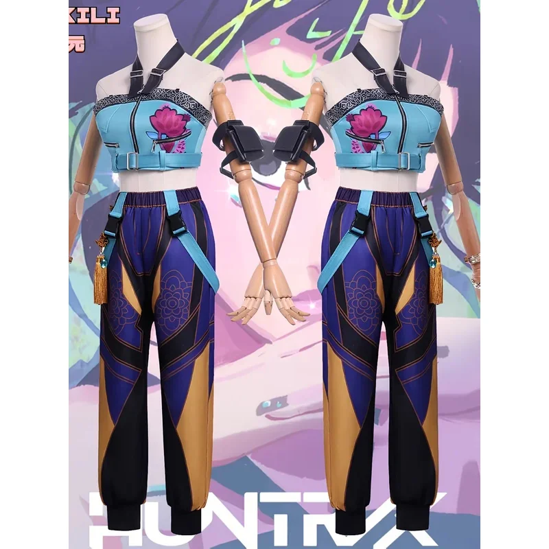 

l2025l New Zoey Anime KPop Demon Hunters Cosplay Costume Wig Uniform Earrings Rings Huntrix Halloween Party for Women Girls Carn