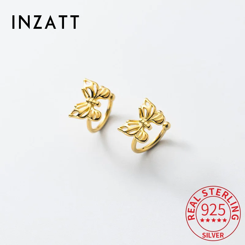 

INZATT Real 925 Sterling Silver Butterfly 18K Clip Earrings for Women Cute Insect Fine Jewelry Light Luxury Accessories