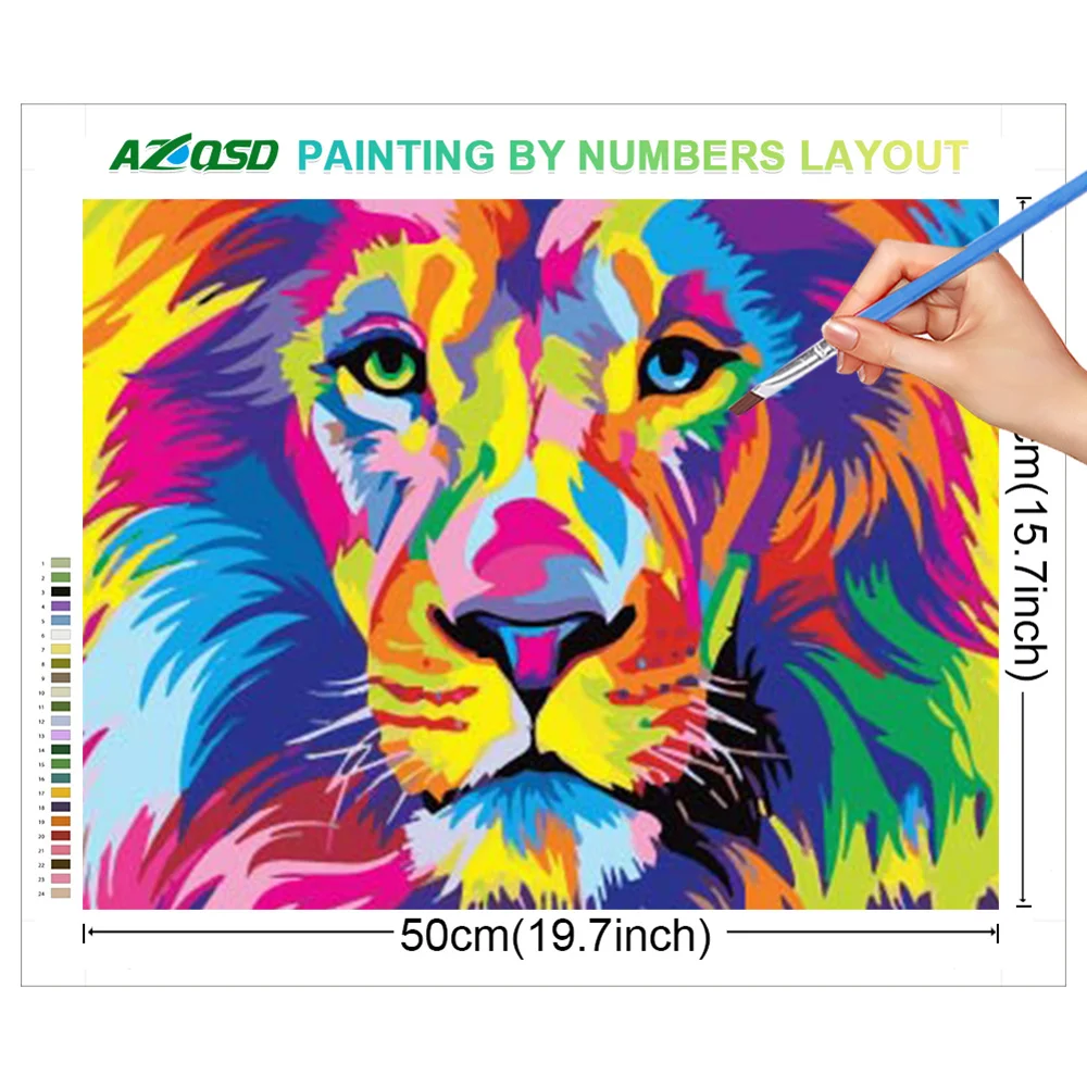 AZQSD Paint by Numbers Lion Tiger Animal Colorful Oil Painting On Canvas Handpainted Europe Decorative For Home Home Decor