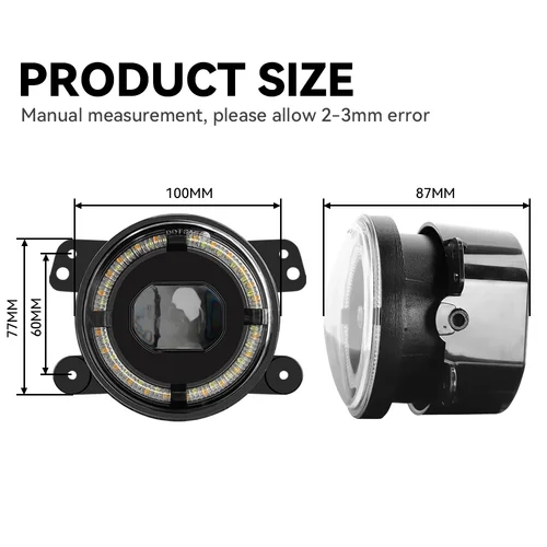 Imagen 2 del producto Luces antiniebla Led de 4 pulgadas, anillo Halo DRL, lámpara antiniebla todoterreno para Chevrolet Wrangler JK TJ LJ Dodge Journey 60W, amarillo y blanco, 2 uds.