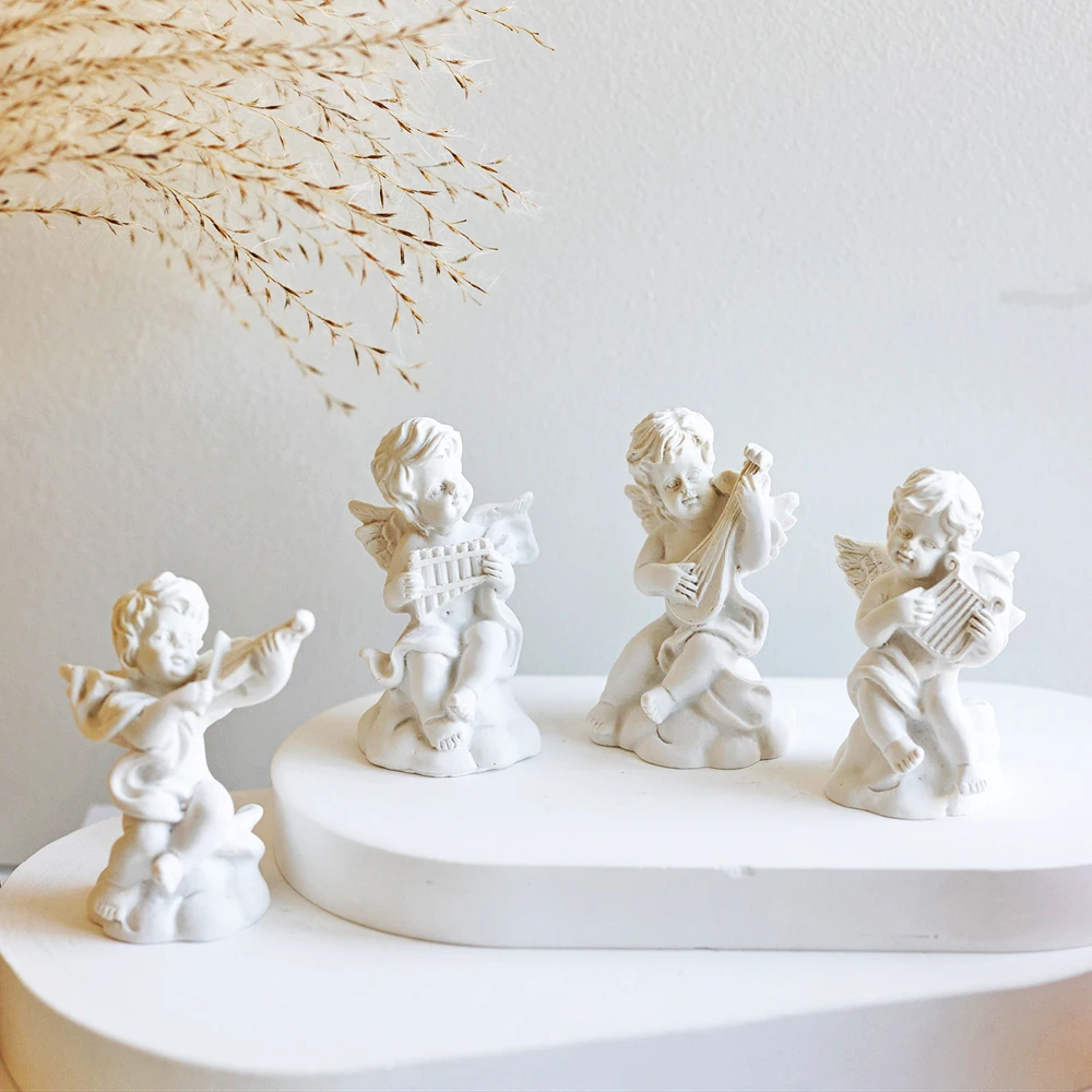 

Music Group 4 Angel Doll Silicone Mold Plaster Resin Birthday Candle Mould 3D Cupid Winged Cherub
