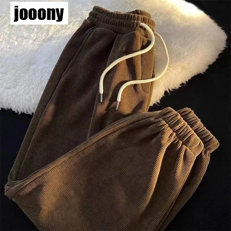 

New Solid Corduroy Drawstring Sweatpants Elastic High Waist Men Loose Sports Pants Joggers Wide Leg Streetwear Casual Trousers