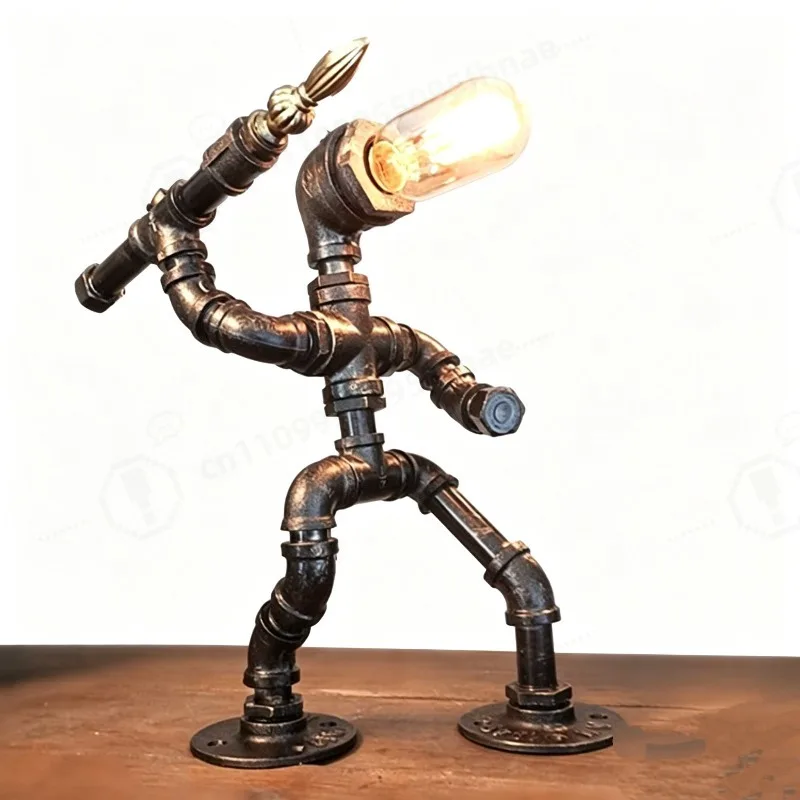 Loft Iron Pipe Robot Table Lamp Retro Edison Eye-Caring Light Bar Cafe Decor Gift