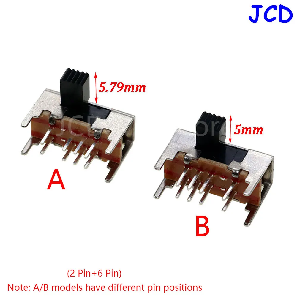 10-100Pcs K23D05 G6 Panel PCB 8 Pin 3 Position 2P3T DP3T Slide Switch Side Knob Straight Foot Switch Handle Toggle Power Switch
