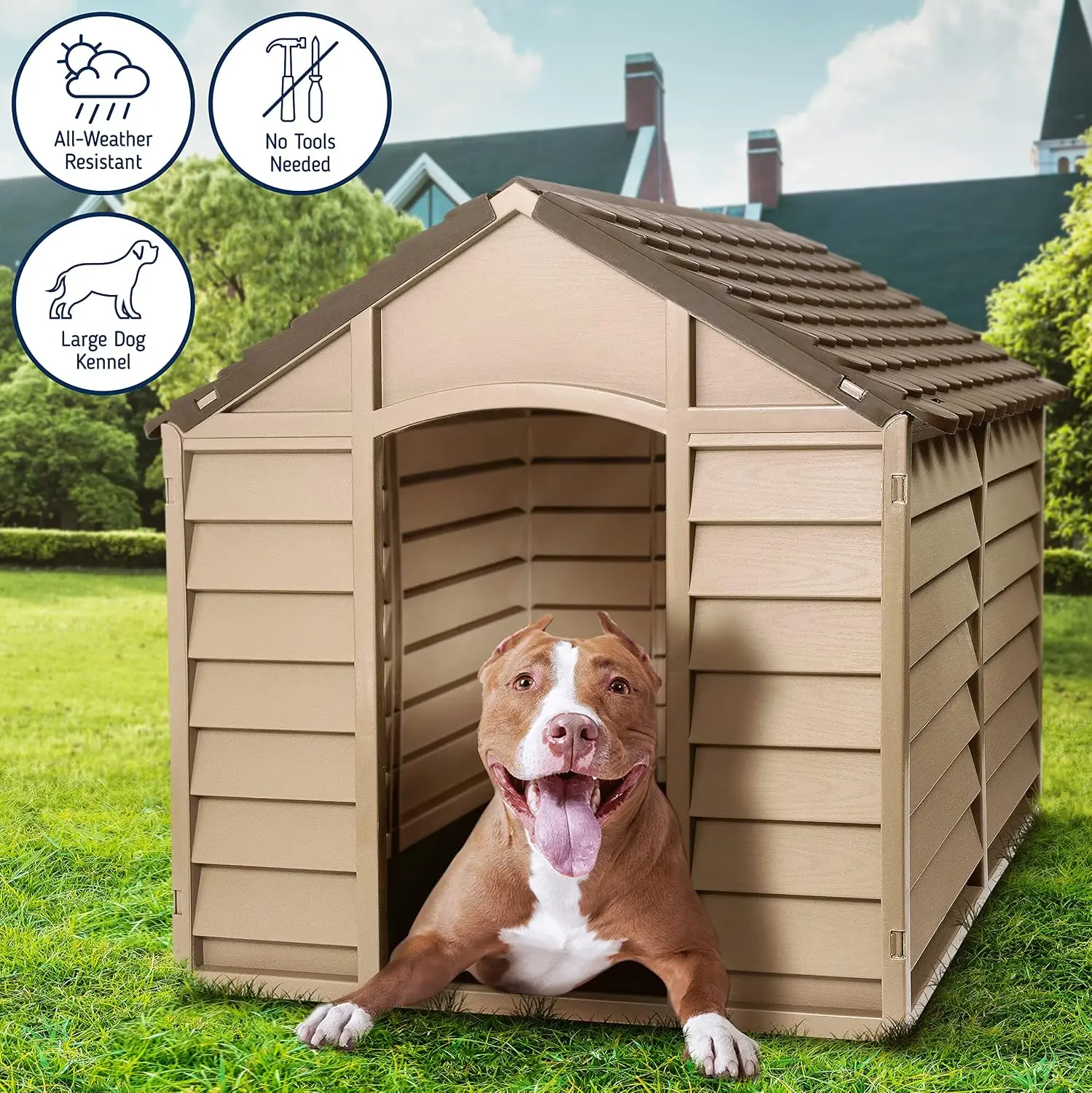 Large Plastic Dog Kennel Outdoor Pet House Weather & Water Resistant Easy Assemble 33.8
