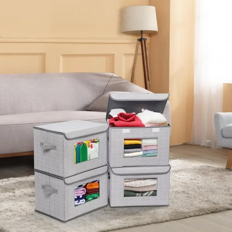 Large foldable stackable storage box with lid for home, office, bedroom