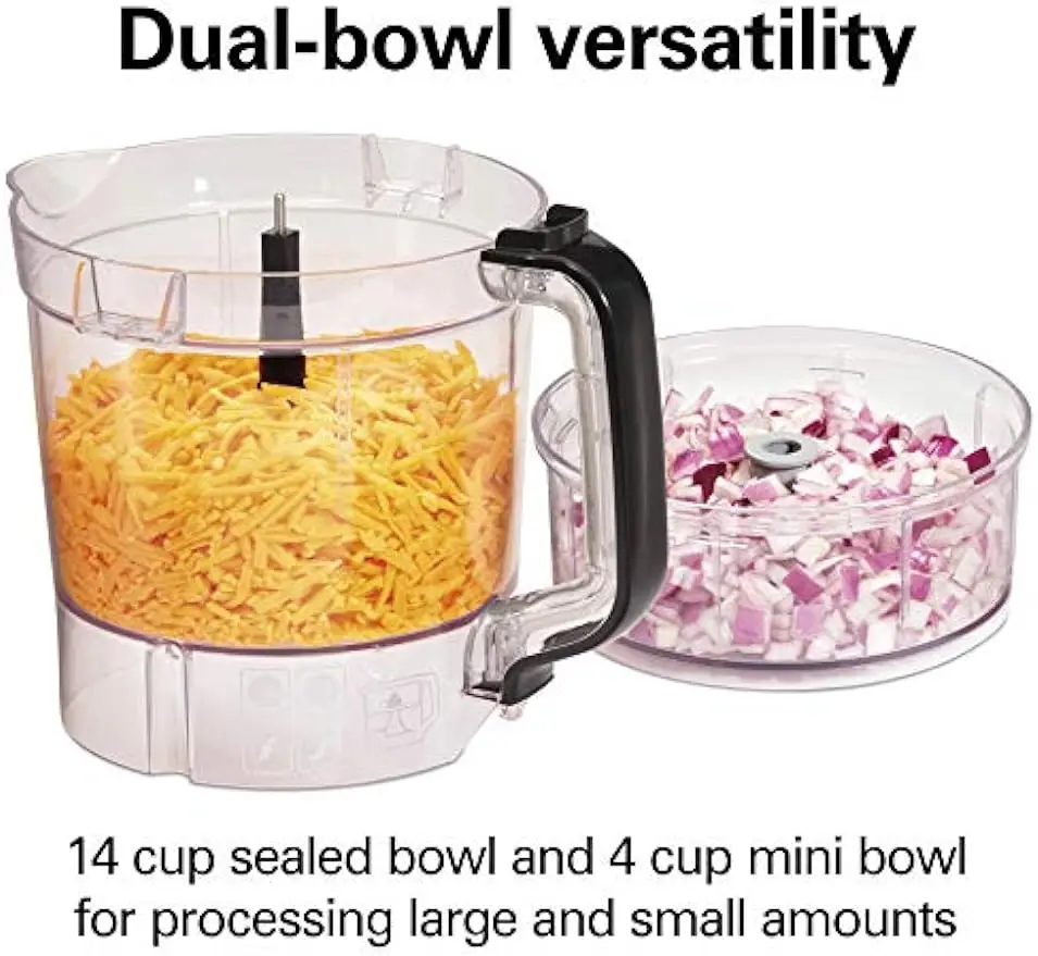 Food Processor and Vegetable Chopper, BPA Free, Stainless Steel Blades, 14 Cup + 4-Cup Mini Bowls, 3-Speed 500 Watt Motor