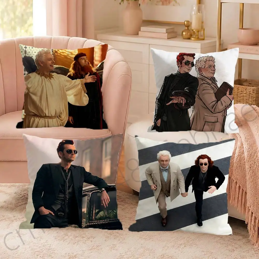 FOR Good Omens Throw Pillow Cover 2D Double-Sided Print Soft Cushion Case for Home Sofa Bedroom Car