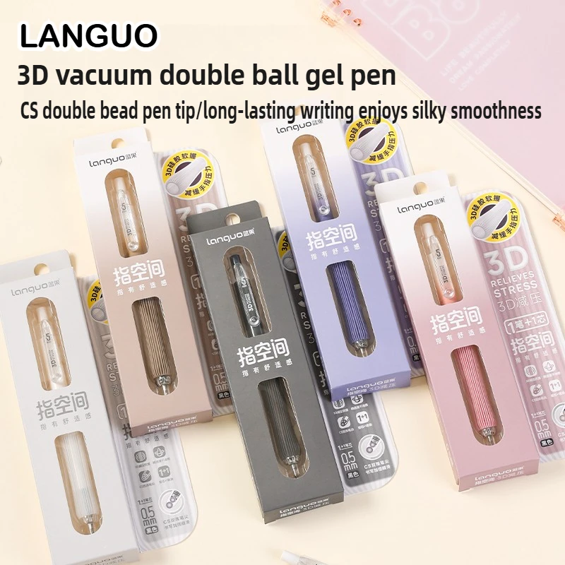 

LANGUO 5 Colors 3D Stress Relief Dual Ball Click Gel Pen 0.5mm Black Smooth Writing Quick Dry Ink CS Tip Pen School Stationery