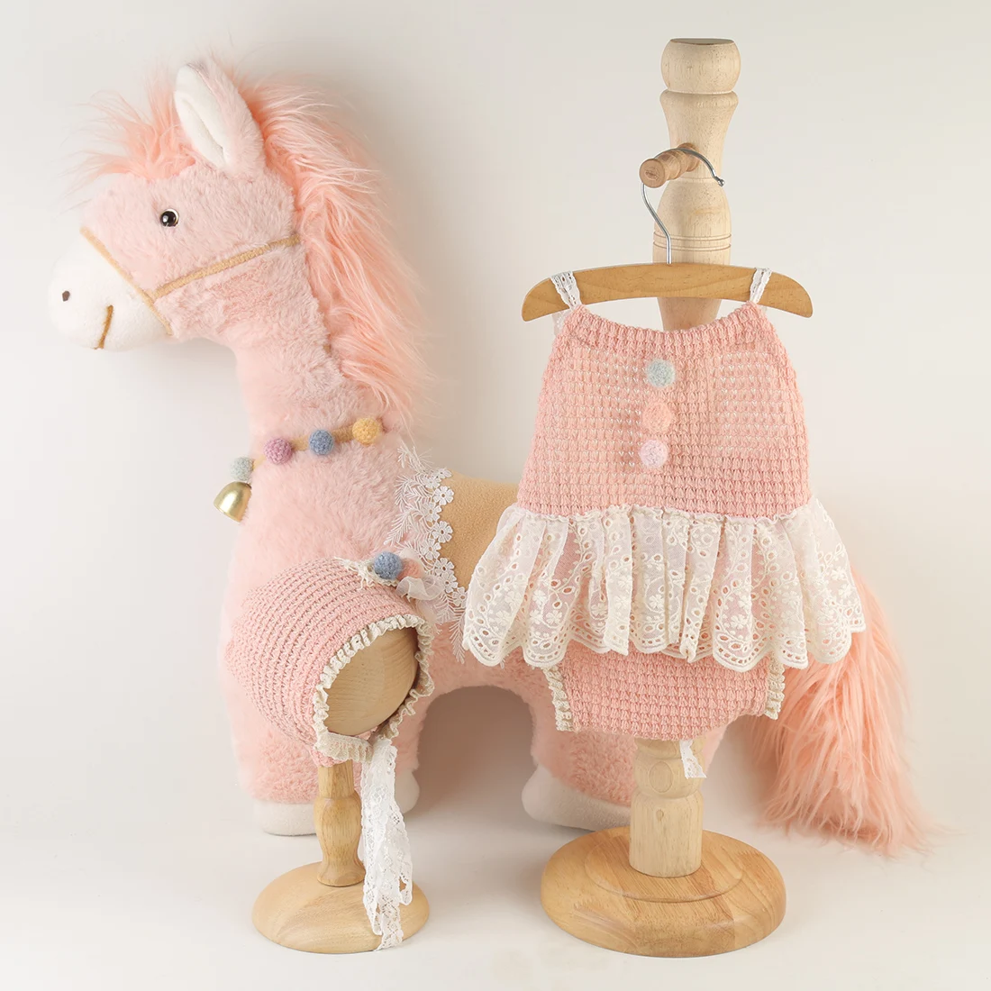 Conjunto de ropa de punto rosa con encaje para fotografía de recién nacidos, pelele con tirantes y gorro para bebé, accesorio de disfraz para sesión de fotos en estudio infantil