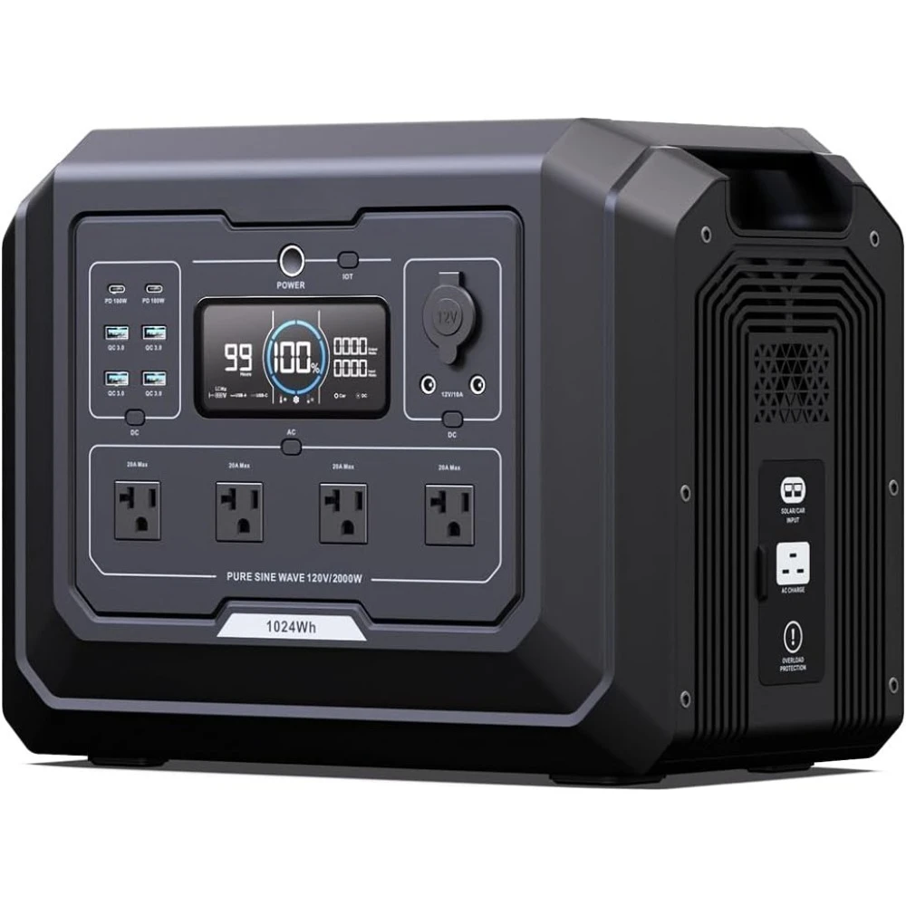 

Mega 1 Portable Power Station 2000W (4500W Peak), 1024Wh LiFePO4 Battery Generator with 1400W AC Charging & 800W Solar Charging