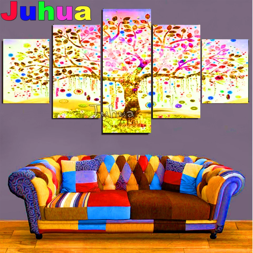 

5 piece Gorgeous Fortune Tree diamond embroidery Full Square crystal round diamond painting 3d picture of Diamonds wall decor