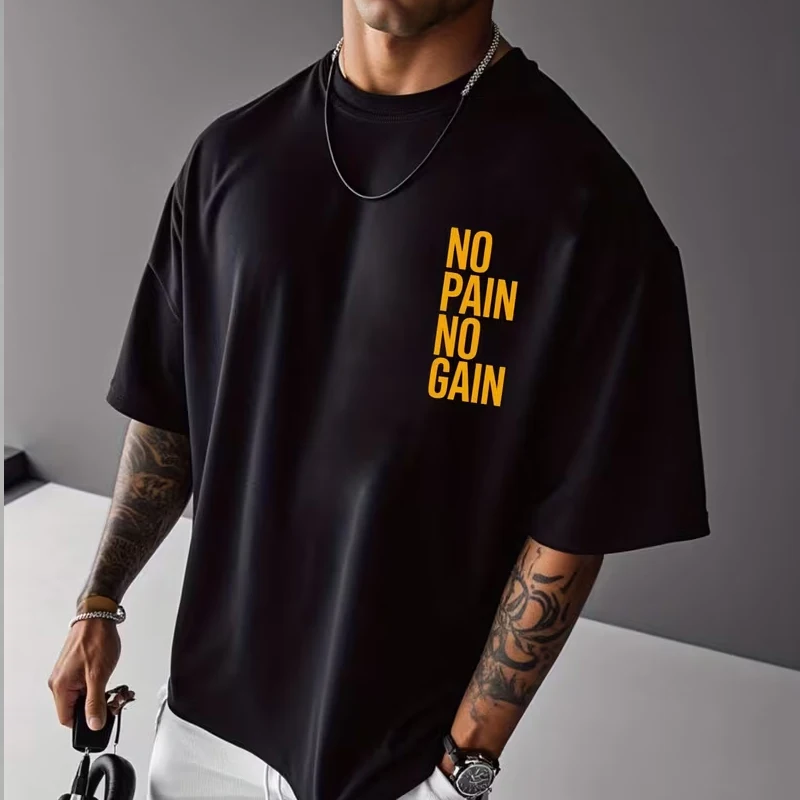 NO PAIN NO GAIN Letter Print T-Shirt  American Fashion Fitness Crew Neck Short-sleeved Retro Street Y2K Casual Tops Clothing