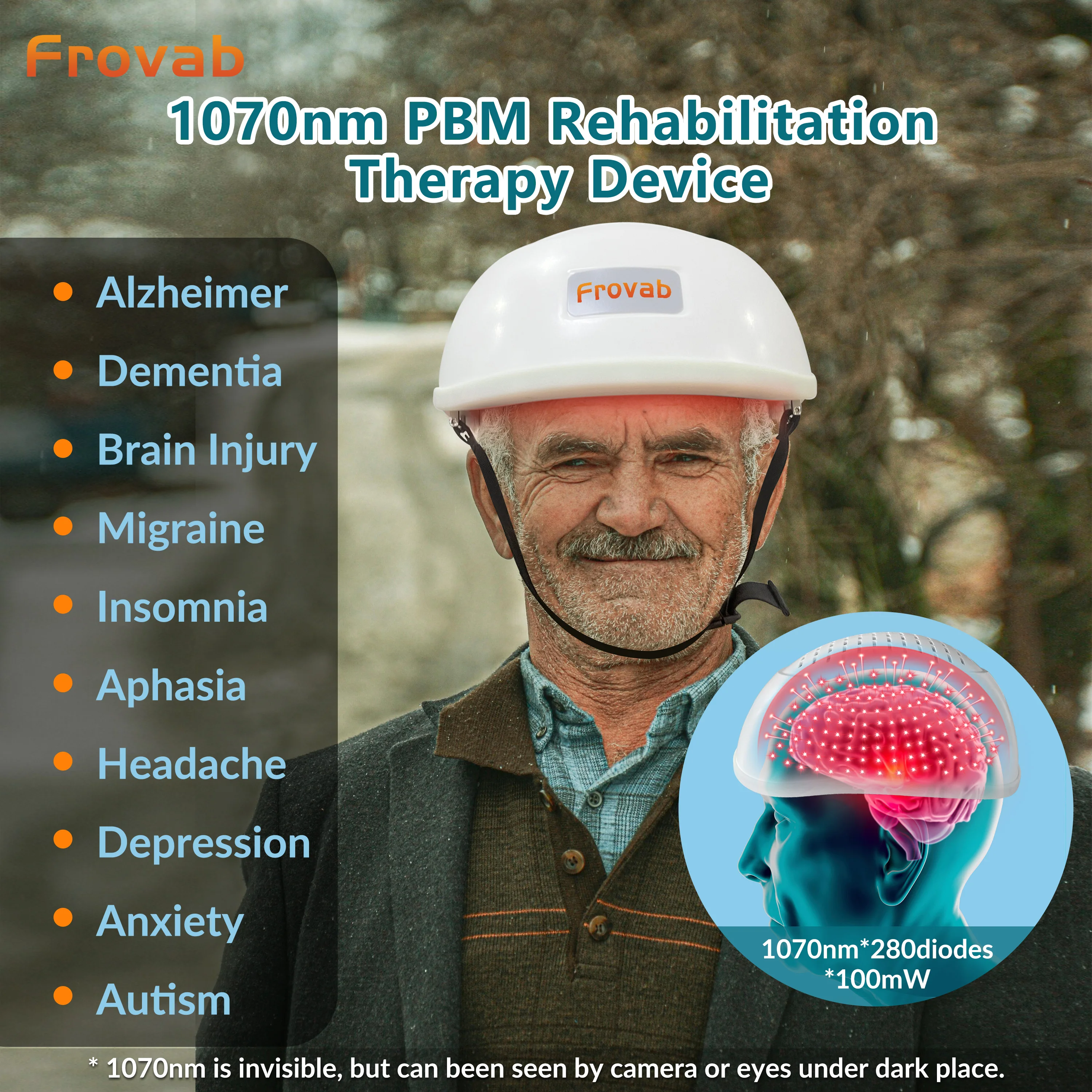 

Frovab PBM фотобиомодуляционный шлем для терапии мозга 1070 нм NIR Light неинвазивное устройство для использования в домашней клинике в паркинсоне Альцгеймера
