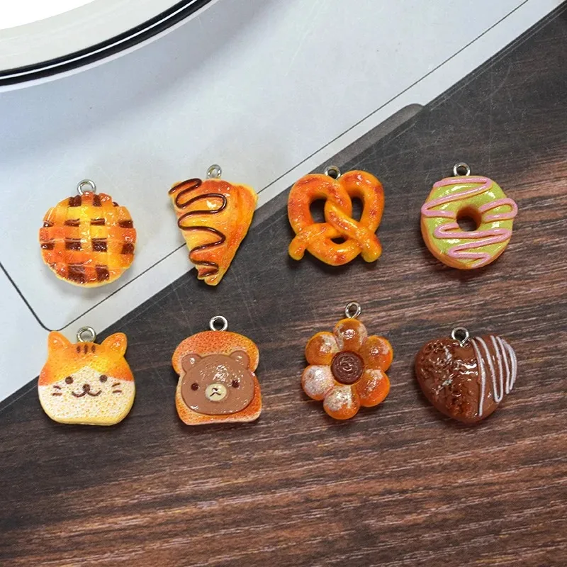 Kawaii Animal Donut & Bread Resin Charms 10Pcs Chocolate Heart Candy Pendants DIY Findings For Earrings Necklaces Jewelry Making