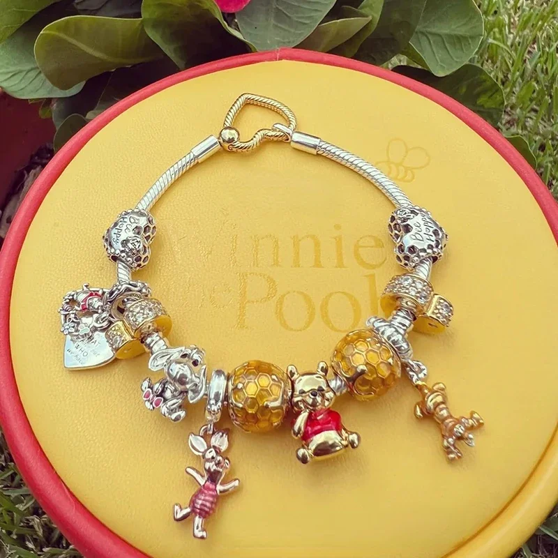 Disney Series Alloy DIY Prop Cartoon Winnie The Pooh Stitch Charm Pendant Fit Bracelet Original Women Jewelry Kids Birthday Gift