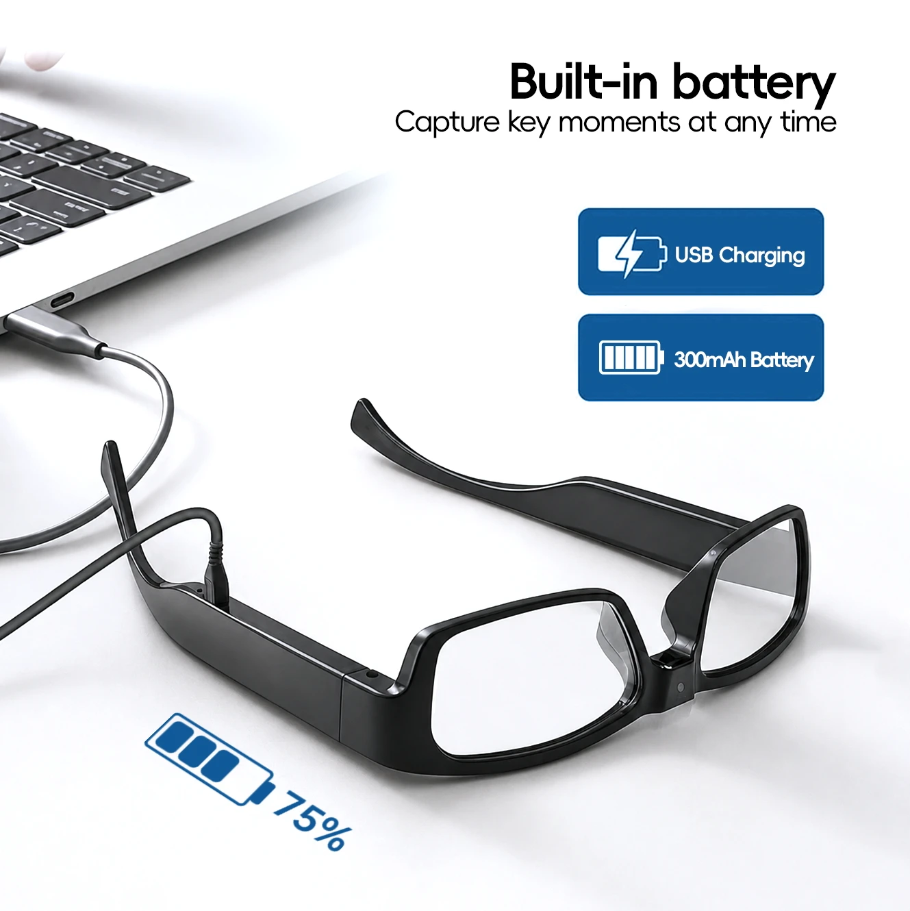 1080P HD Video Recording Glasses, Wearable Camera Sunglasses with DVR Function, Portable Mini Camcorder for Outdoor Sports
