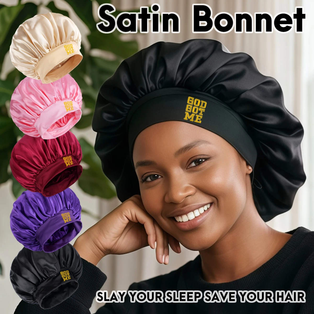 Large Size Satin Sleep Cap Soft Band Comfortable Night Headwear for Curly Hair Decorative Printed Sleep Hat