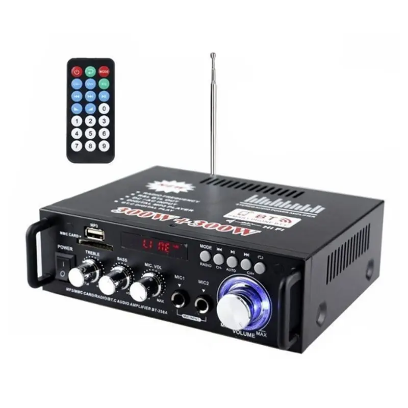 Durable-600W AC 110V Bluetooth Amplifier 2CH HIFI Audio Stereo Power AMP USB FM Radio Amplifier With Remote Control US Plug