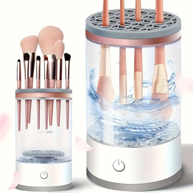 3-in-1 Electric Makeup Brush Cleaner Dryer Automatic Spinning Brush Cleaner Machine with Storage Rack Deep Clean Makeup Brushes