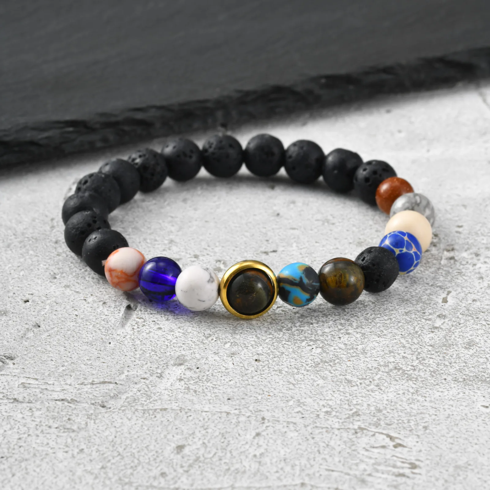 

Vnox Natural Stone Beaded Bracelet for Men Women, Elastic 18cm Length 6-9mm Width Beads Charm Fashion Jewelry Gift Wristband New