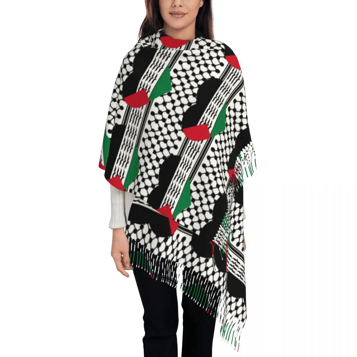 Palestine Heart & Keffiyeh Shawls Wraps for Ladies Warm Large Soft Scarf Pashmina Tassel Scarves