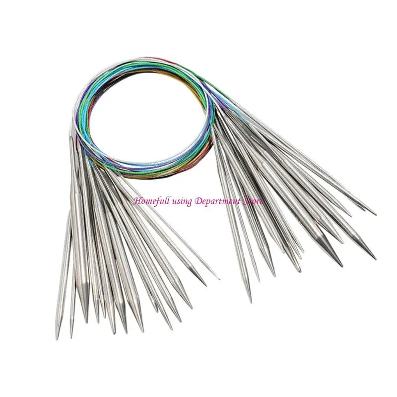  18 Piece Metal Circular Knitting Needle Set for Garment Work and Hand Sewing