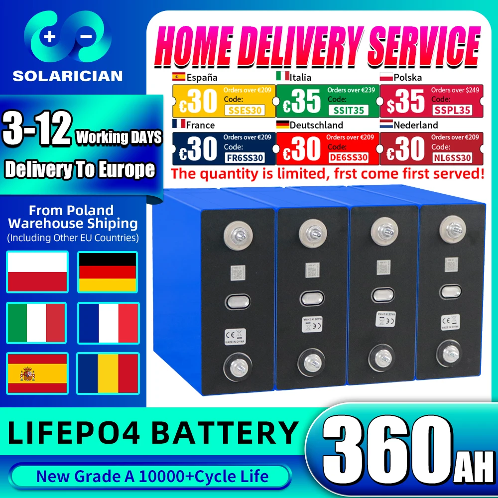 Batterie LiFePO4 de qualité A, 3.2V, 360ah, 10000 + Cycles, flambant neuf, pour Camping, camping-car, bateau, Yacht, voiturettes de golf, chariot élévateur, cellules solaires, STOCK ue et américain