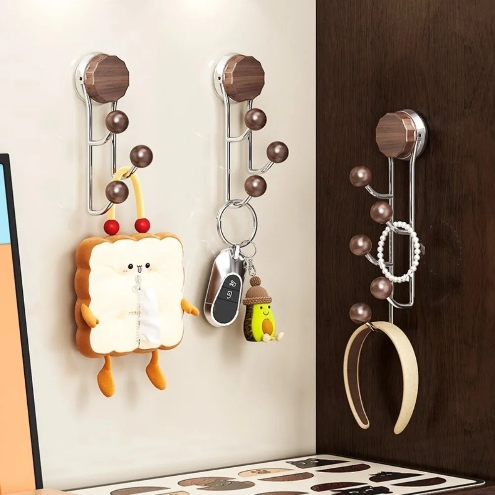 

Antique Suction Cup Hook Without Punching Stainless Steel Vertical Hook Shelf Wood Grain Design Space Saving