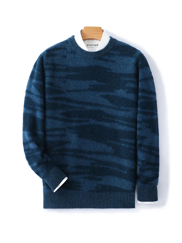 

Autumn Winter Men's Pure Wool Sweater Loose round Ne Color Blo Knitted Casual Busin Long Sve Turtlene Knitwear