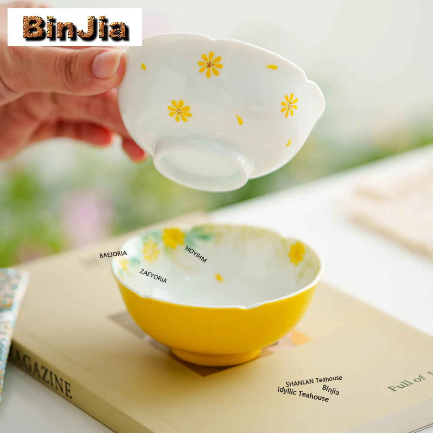 

53ml Egg Yolk Glaze Hand Painted Daisy Teacup Zen Tea Bowl Mug Tea-tasting Meditation Cup Chazhan Master Cups Cha Supplies Craft