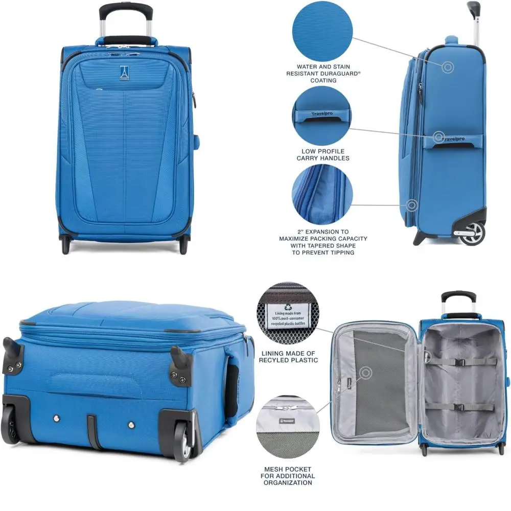 

expandable softside upright 2-wheel carry-on luggage, lightweight suitcase for men and women, azure blue