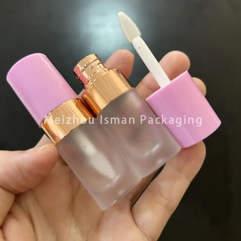 

50Pcs New Hot Pink Round Lip Gloss Bottle Packaging 4.5ml Small Clear Frosted Mini Lipgloss Tubes With Wands Brush