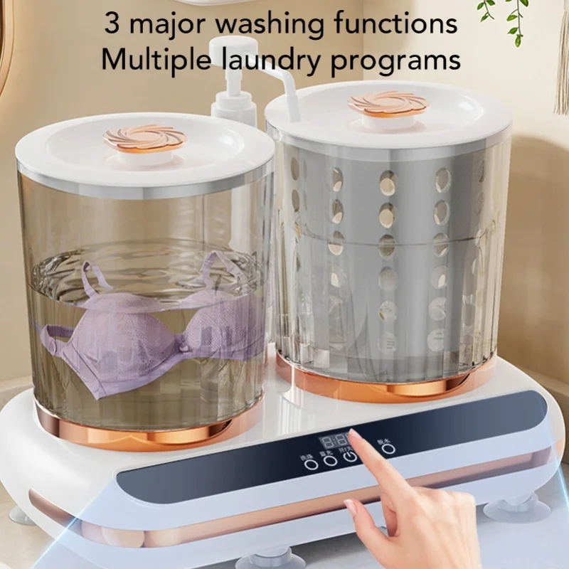 Underwear Washing Machine With Dual Cup Spin Dry Drain Pipe Rechargeable Portable Underwear Washer For Bathroom Home Travel