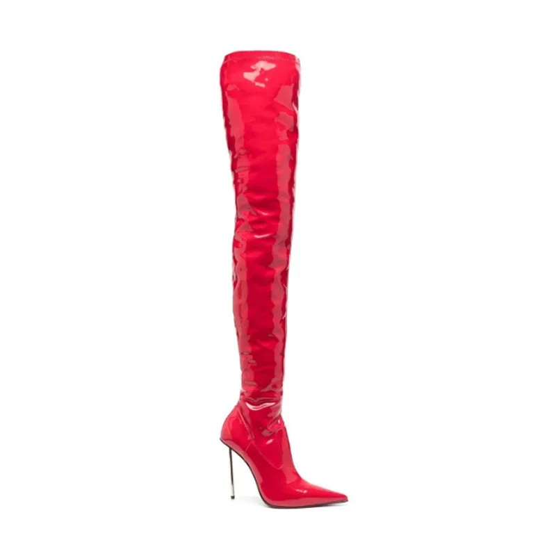 

Autumn 2024 Sexy Stiletto Patent Leather Over-the-knee Thigh High Boots for Ladies High Thin Heel Party Nightclub Women Shoes