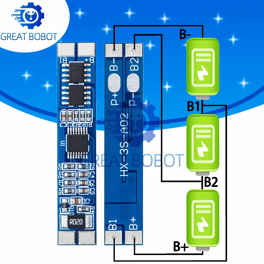 BS 3S Li - ion 18650 Battery Charger Protection Board: 12V 8A, Suitable for 11.1V & 12.6V, 10A BMS Included