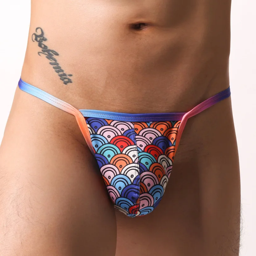 Men's Low Waist Underwear Sex Sexy Gay Thong Striped Breathable Mesh Elastic Soft Underpants Swimming Trunks Swimwear