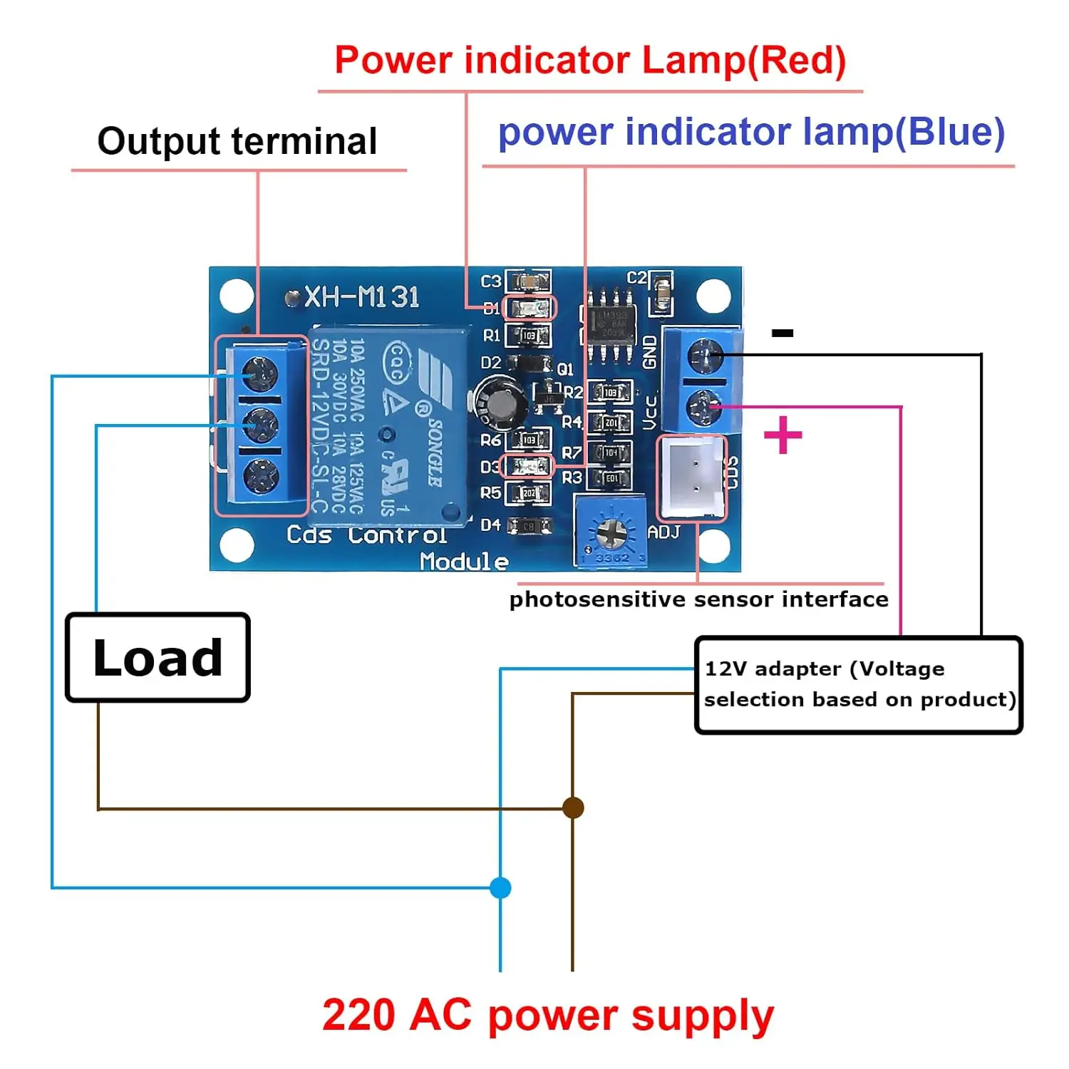 2PCS XH-M131 Light Automatic Control Module 5V 12V Light Control Relay Light Switch Photosensitive Resistor Module with Cable