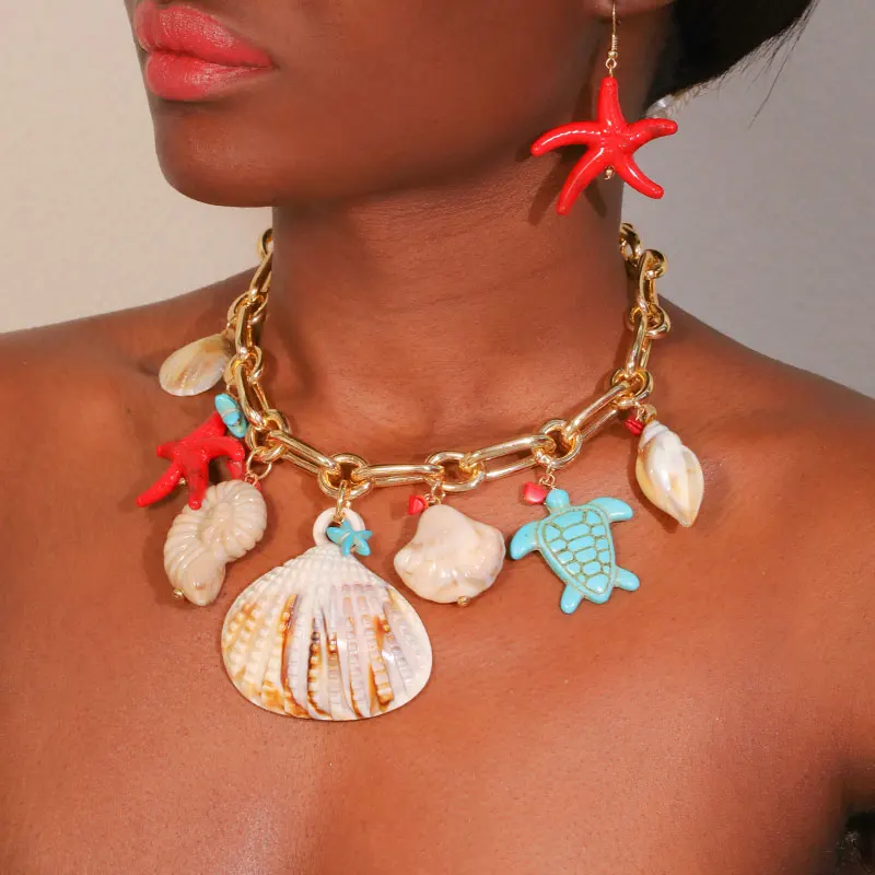 

Statement Boho Necklace with Starfish&Shells Design for Women Trendy Wedding Party Jewelry