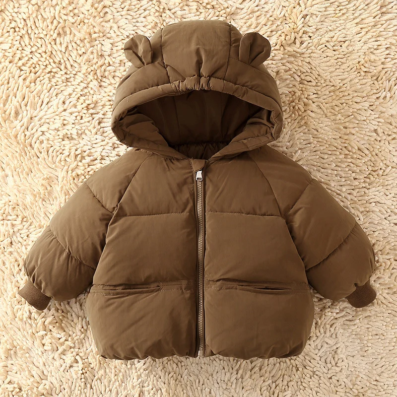 2023 nowy płaszcz niemowlęcy zimowe kurtki puchowe dziewczęce chłopięce pluszowe ciepłe ubrania wierzchnie dziecięce jednolite bawełniane parki z kapturem