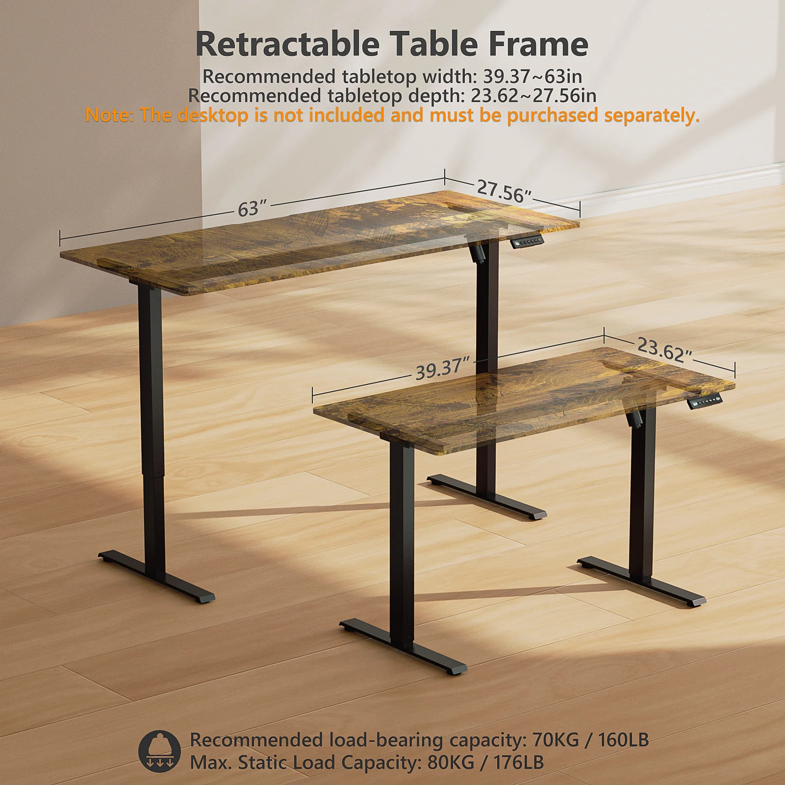 إطار مكتب قائم كهربائي من VVENACE، قاعدة مكتب قابلة للتعديل بمحرك واحد