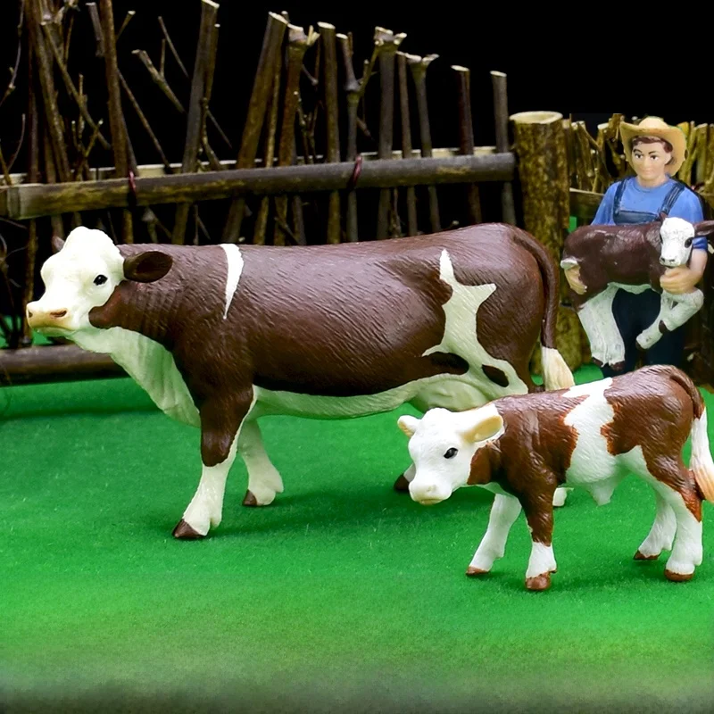 Modelo de vaca de simulación para niños, adornos de escena de granja, juguete de animales domésticos, ternero Holstein, figura de animal estática para edades...