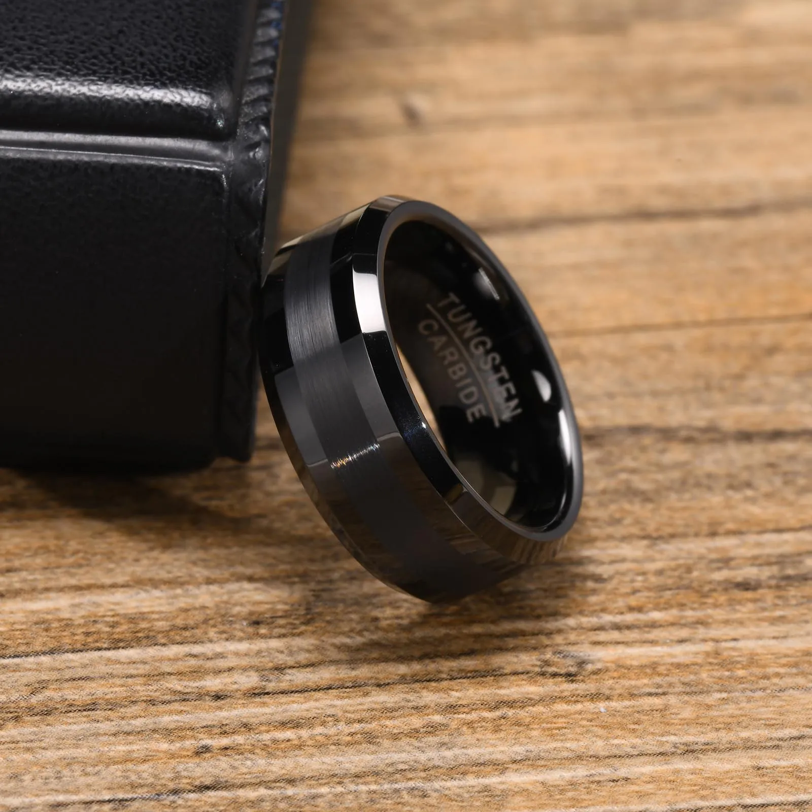 Vnox 8mm Tungsten Wedding Band for Men, Anti Scratch Metal Ring, Black Silver Color Simple Plain Male Wedding Rings