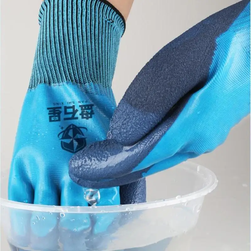 1 Paar öl- und wasserabweisende, rutschfeste, wasserdichte Handschuhe, mit Nitril beschichtete Arbeitshandschuhe für Gartenarbeiten, Reparaturen, Angeln und Sicherheitsarbeiten. – Detail 12