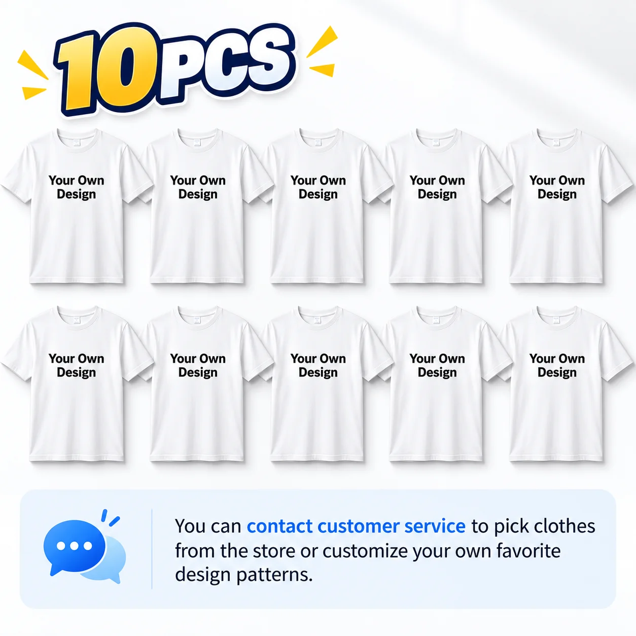 Cotton 10Pcs Bulk Custom T-Shirts, Personalized Your Own Design Short Sleeve Tee For Team Family Party